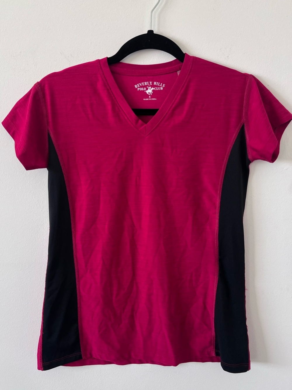 Beverly Hills Polo Club V‑Neck Activewear T‑Shirt Red Black Colorblock Sz Small